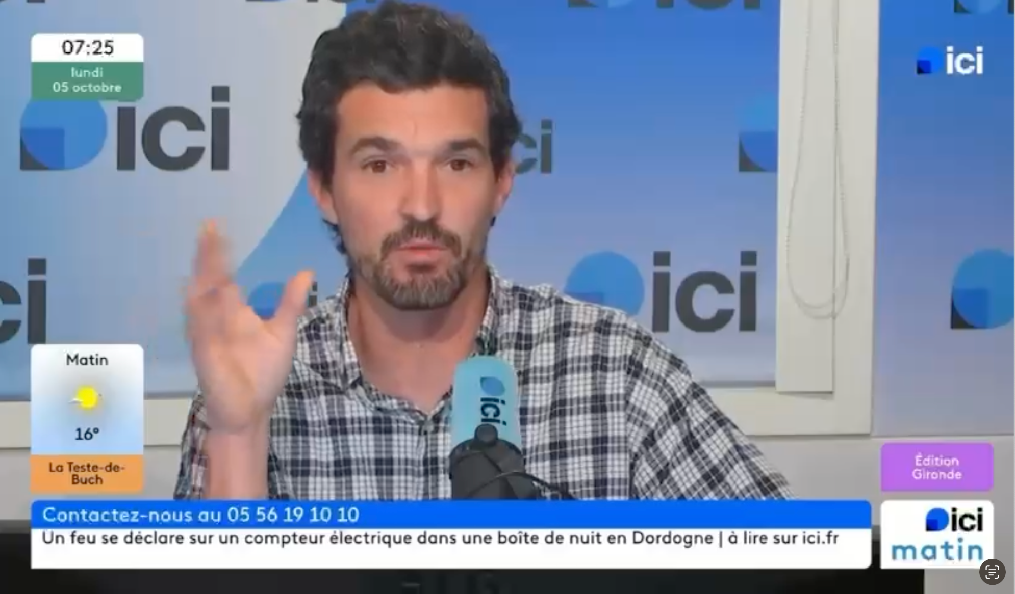 Alexandre Lapouble au micro d’ici Gironde lors de son interview du 5 octobre 2026, diffusée sur France 3