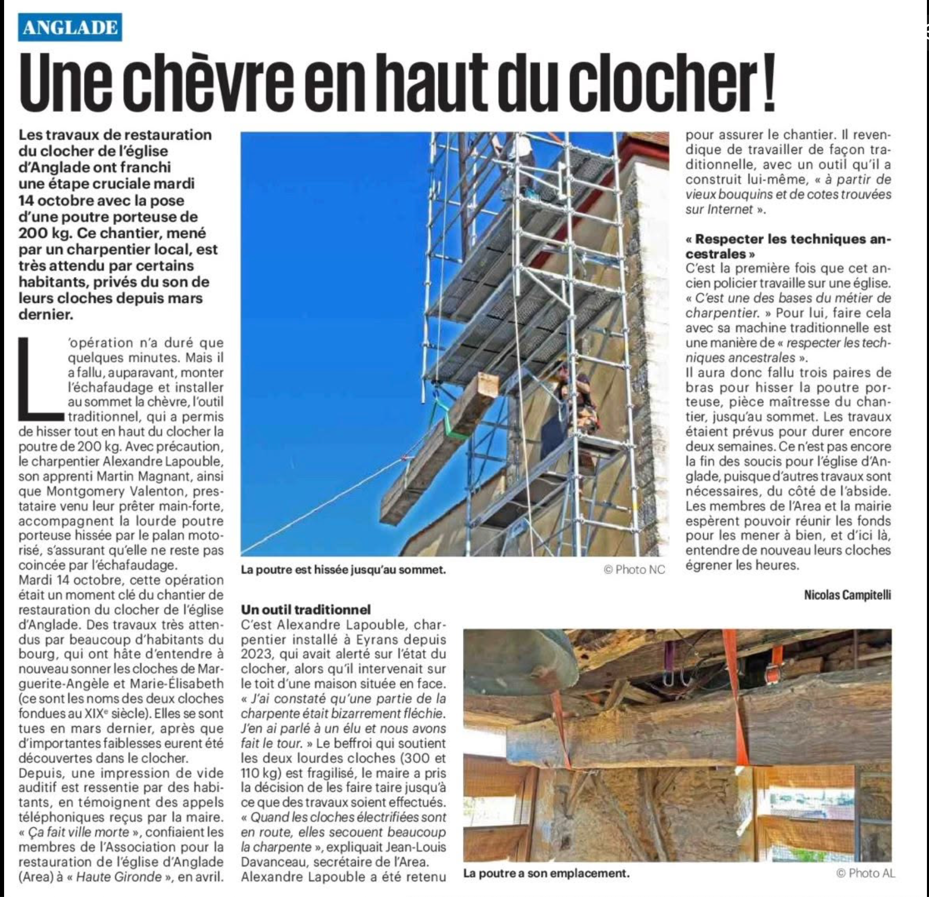 Capture de l’article Haute Gironde : Une chèvre en haut du clocher !